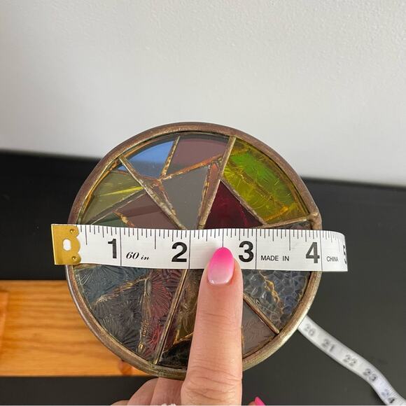 VTG | Large Signed Sheryl Koch Brass Kaleidoscope Two Wheels Stained Glass 1984 - Picture 8 of 10